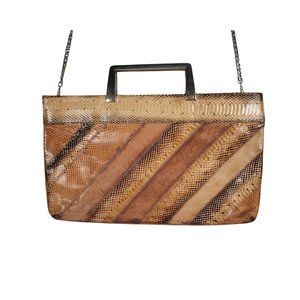 Vintage Varon Snakeskin Shoulder Crossbody Bag Purse Clutch Gold Tone